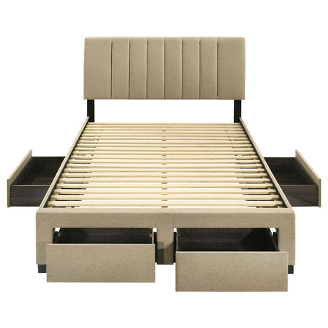 Wheatland Upholstered Storage Bed with 4 Drawers - Channeled Headboard in Light Brown, Full to Eastern King – view 12
