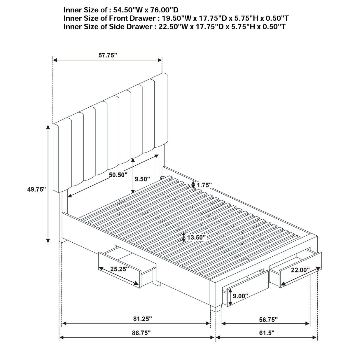 Wheatland Upholstered Storage Bed with 4 Drawers - Channeled Headboard in Light Brown, Full to Eastern King – view 16