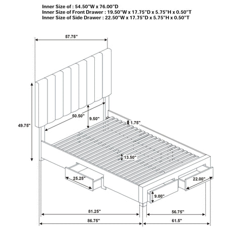 Wheatland Upholstered Storage Bed with 4 Drawers - Channeled Headboard in Light Brown, Full to Eastern King – view 16