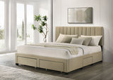 Wheatland Upholstered Storage Bed with 4 Drawers - Channeled Headboard in Light Brown, Full to Eastern King - lifestyle