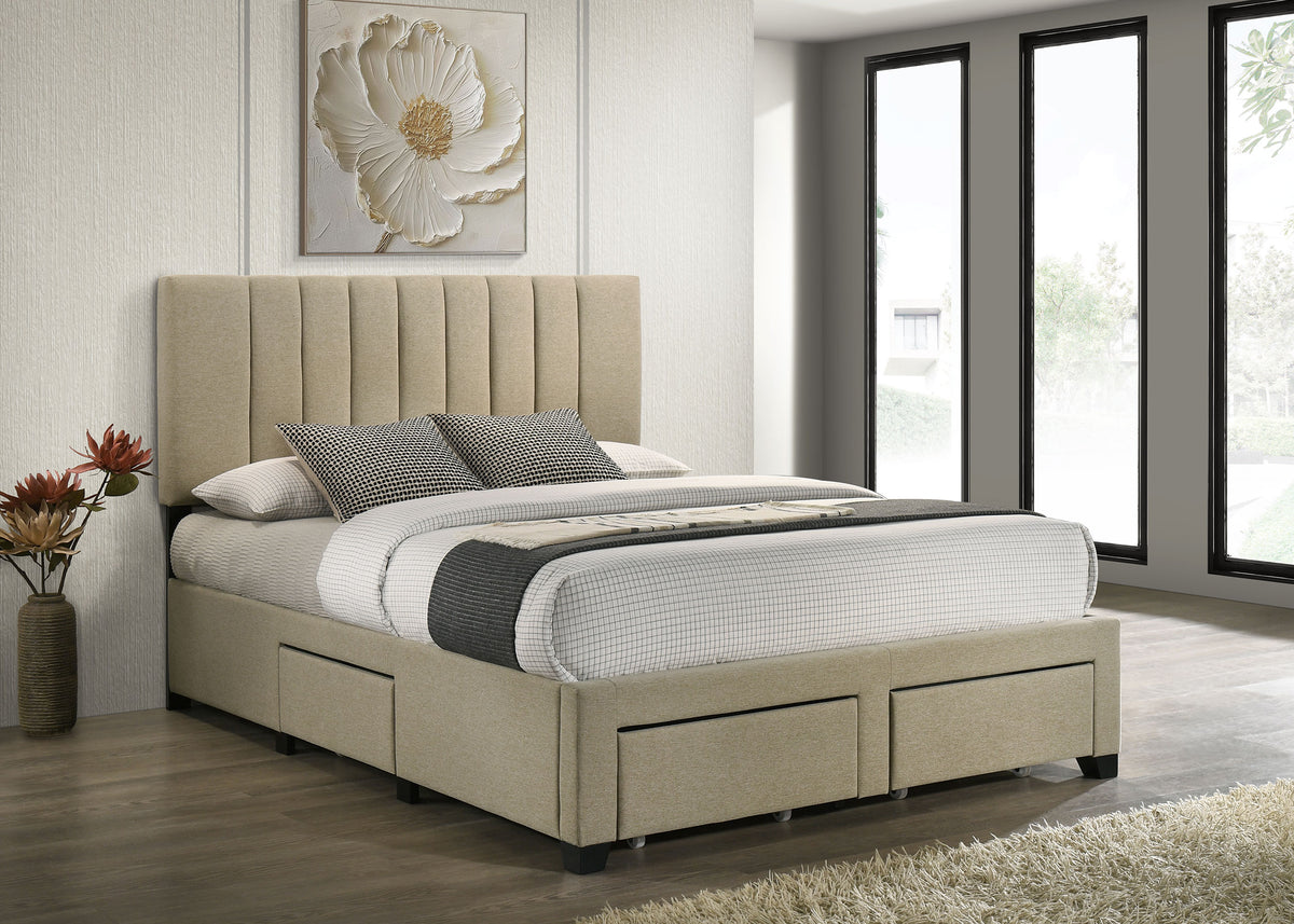 Wheatland Upholstered Storage Bed with 4 Drawers - Channeled Headboard in Light Brown, Full to Eastern King – view 2