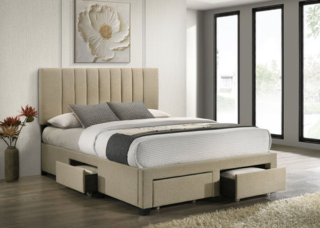 Wheatland Upholstered Storage Bed with 4 Drawers - Channeled Headboard in Light Brown, Full to Eastern King – view 17
