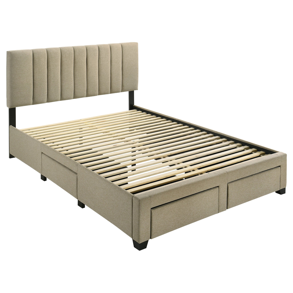 Wheatland Upholstered Storage Bed with 4 Drawers - Channeled Headboard in Light Brown, Full to Eastern King – view 18