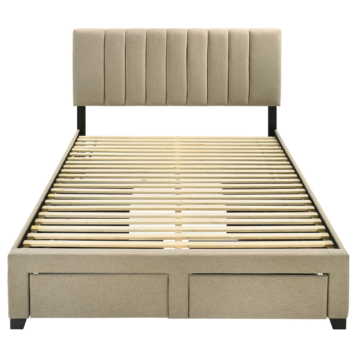 Wheatland Upholstered Storage Bed with 4 Drawers - Channeled Headboard in Light Brown, Full to Eastern King – view 20