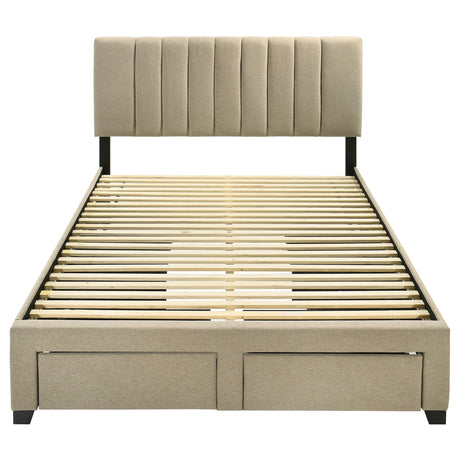 Wheatland Upholstered Storage Bed with 4 Drawers - Channeled Headboard in Light Brown, Full to Eastern King – view 20