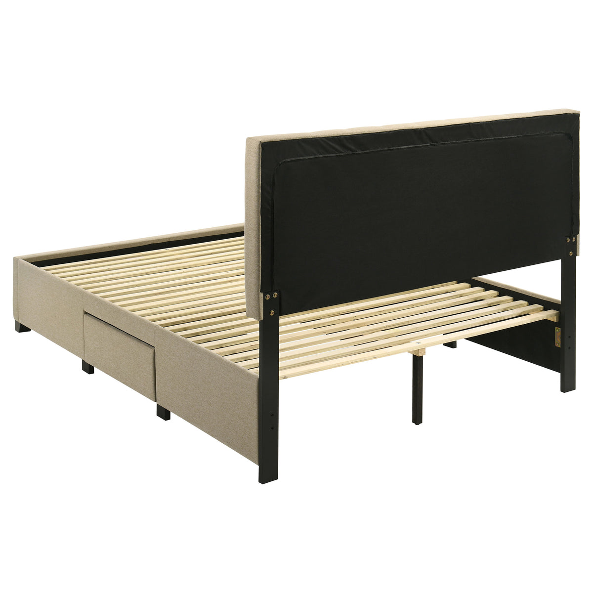 Wheatland Upholstered Storage Bed with 4 Drawers - Channeled Headboard in Light Brown, Full to Eastern King