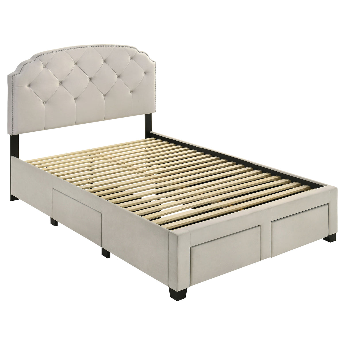 Marianna Tufted Velvet Storage Bed with 4 Drawers - Cream with Nailhead Trim, Full to Eastern King – view 8