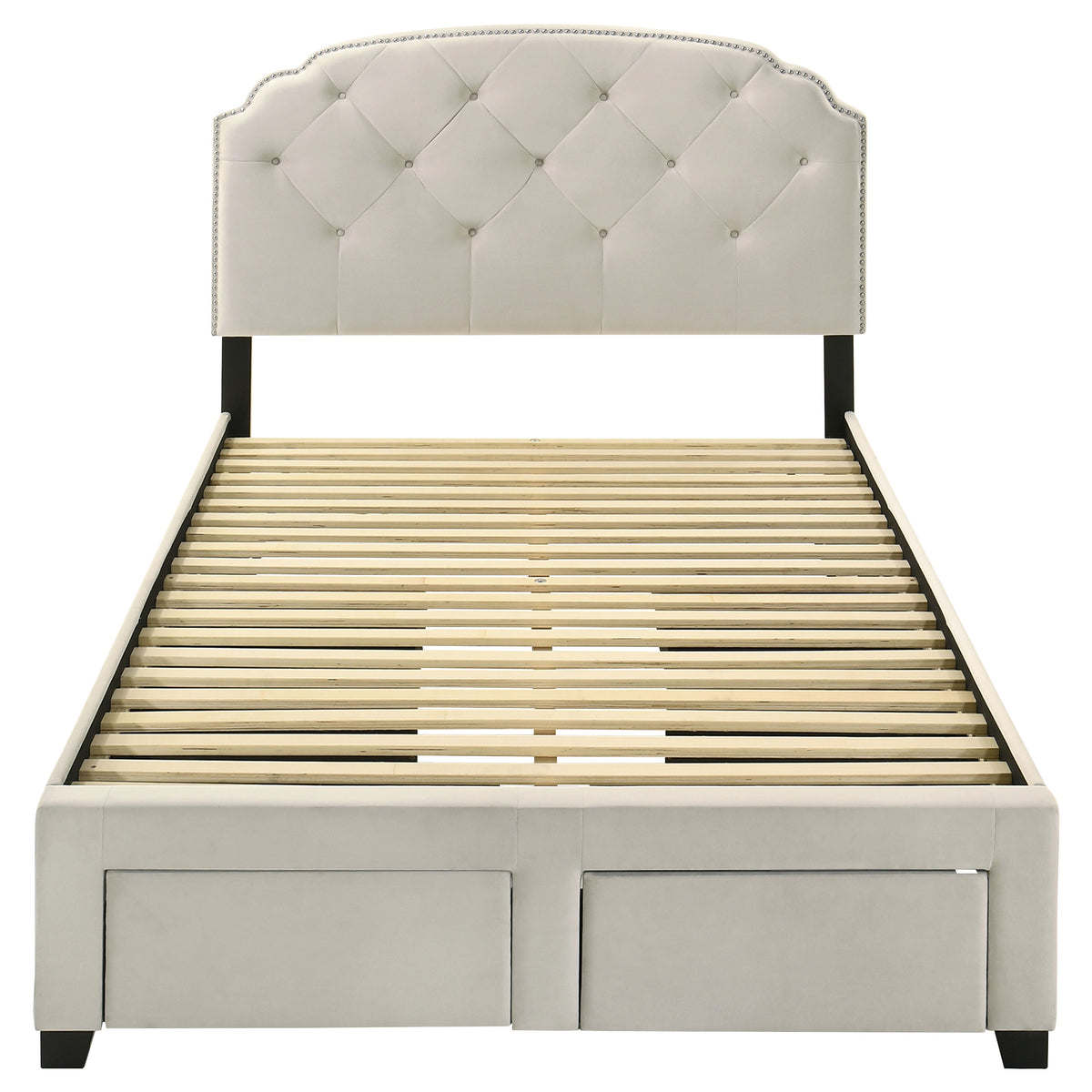 Marianna Tufted Velvet Storage Bed with 4 Drawers - Cream with Nailhead Trim, Full to Eastern King – view 11