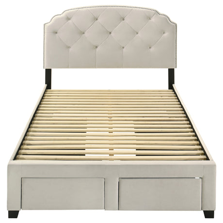 Marianna Tufted Velvet Storage Bed with 4 Drawers - Cream with Nailhead Trim, Full to Eastern King – view 11