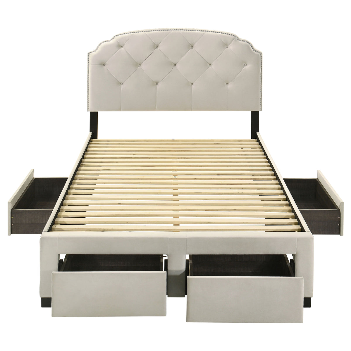 Marianna Tufted Velvet Storage Bed with 4 Drawers - Cream with Nailhead Trim, Full to Eastern King – view 12