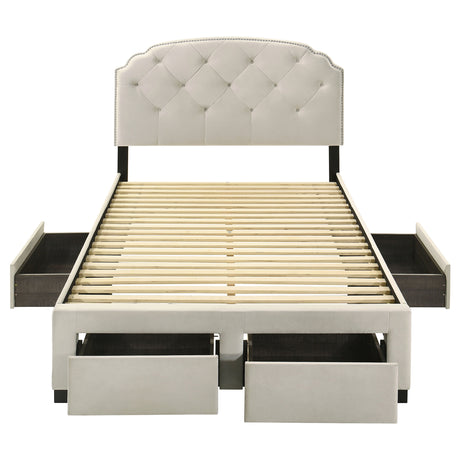 Marianna Tufted Velvet Storage Bed with 4 Drawers - Cream with Nailhead Trim, Full to Eastern King – view 12