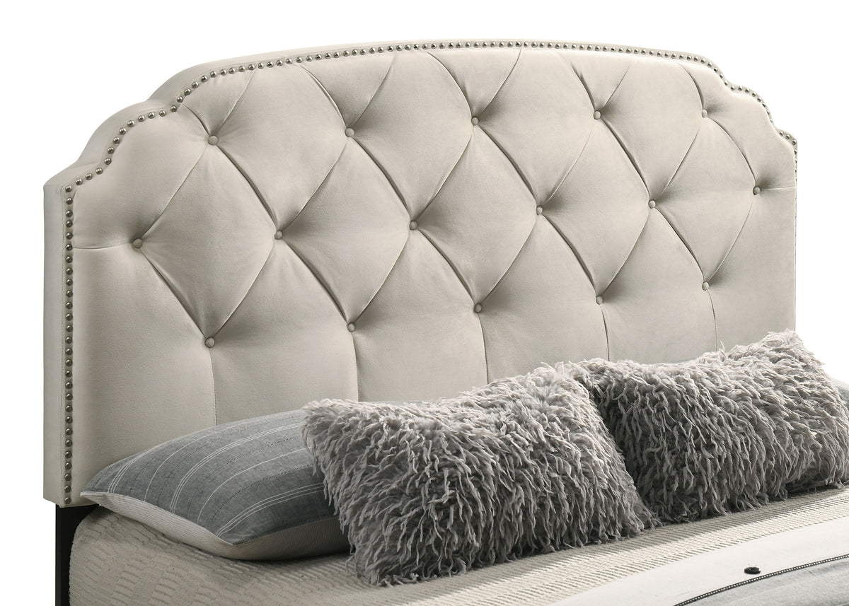 Marianna Tufted Velvet Storage Bed with 4 Drawers - Cream with Nailhead Trim, Full to Eastern King – view 15