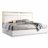 Havana Poplar Wood Cali King Platform Bed in White with Gold Trim in Multi Color - room setting