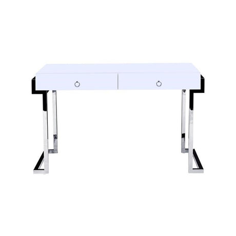 White Lacquer 2-Drawer Writing Desk Silver - detail view