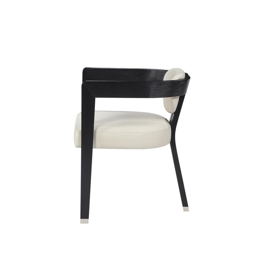 Cream Faux Leather Dining Armchair w/Wood Legs - detail view