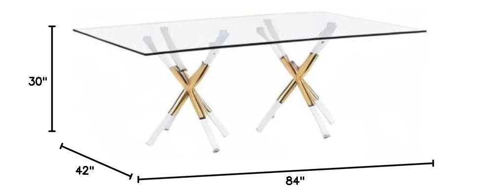 Dalton Rectangular Glass Gold Dining Table - side view