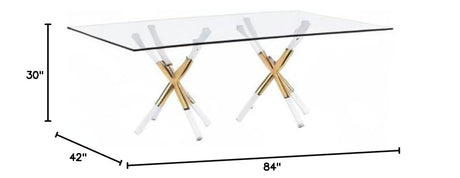 Dalton Rectangular Glass Gold Dining Table - side view