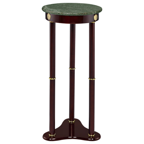 Edie Round Green Marble Top Plant Stand - Traditional Merlot Pedestal with Gold-Tone Accents – view 3