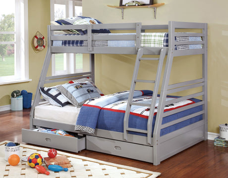 California III Twin over Full Bunk Bed with 2 Drawers - Transitional Solid Wood in 5 Finishes - 344290762174be773a1c4ca820bfa358038f7d0c_CM_BK588GY_1