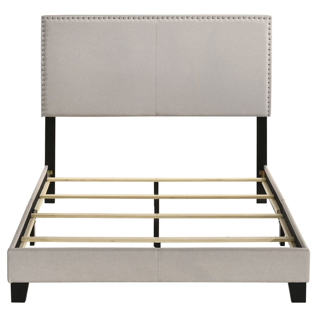 Boyd Upholstered Panel Bed with Chrome Nailhead Trim - Ivory Fabric & Black Legs, Twin to California King – view 13