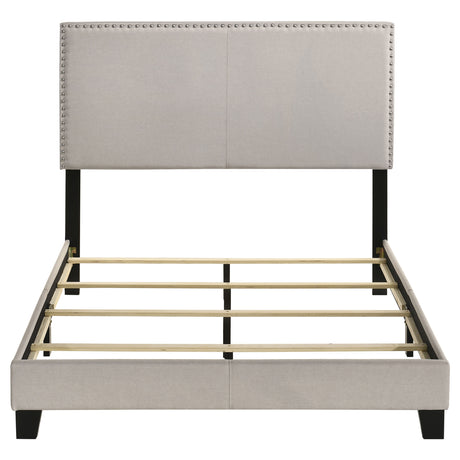 Boyd Upholstered Panel Bed with Chrome Nailhead Trim - Ivory Fabric & Black Legs, Twin to California King – view 13
