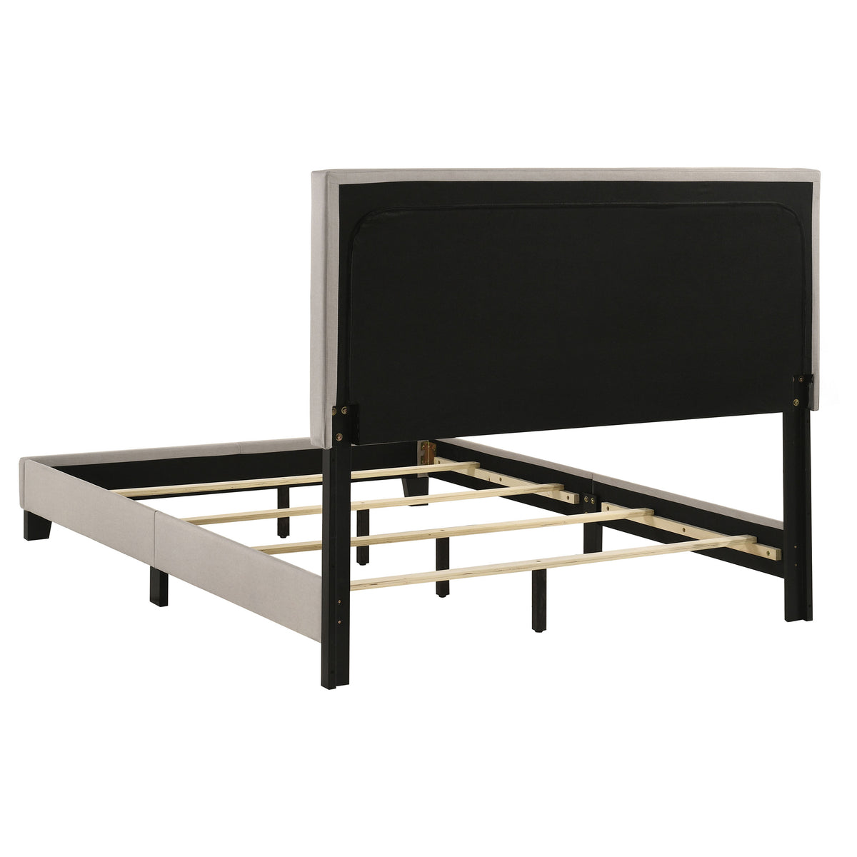 Boyd Upholstered Panel Bed with Chrome Nailhead Trim - Ivory Fabric & Black Legs, Twin to California King – view 14