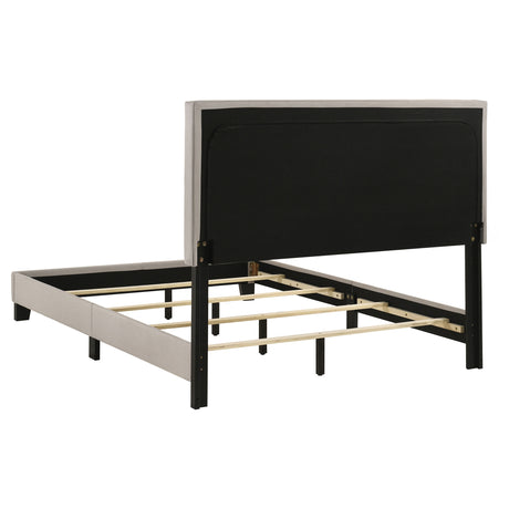 Boyd Upholstered Panel Bed with Chrome Nailhead Trim - Ivory Fabric & Black Legs, Twin to California King – view 14
