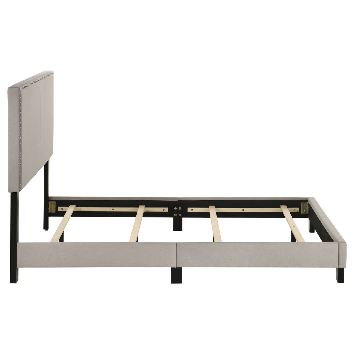 Boyd Upholstered Panel Bed with Chrome Nailhead Trim - Ivory Fabric & Black Legs, Twin to California King – view 15