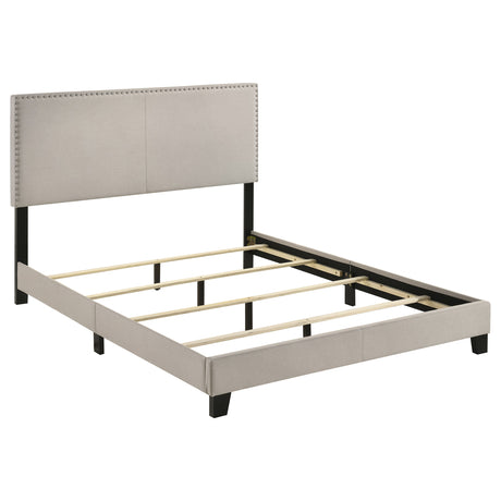 Boyd Upholstered Panel Bed with Chrome Nailhead Trim - Queen