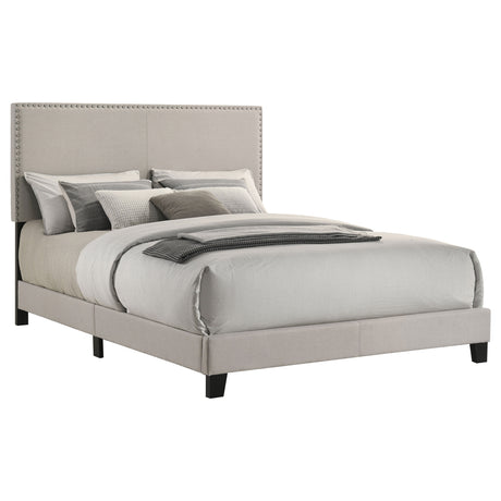 Boyd Upholstered Panel Bed with Chrome Nailhead Trim - Ivory Fabric & Black Legs, Twin to California King – view 16