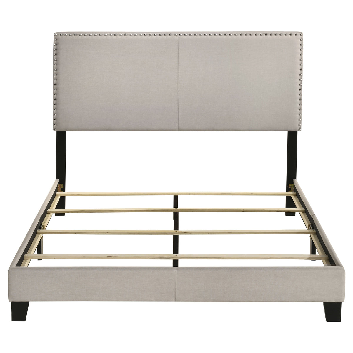 Boyd Upholstered Panel Bed with Chrome Nailhead Trim - Ivory Fabric & Black Legs, Twin to California King – view 17