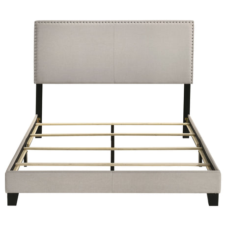 Boyd Upholstered Panel Bed with Chrome Nailhead Trim - Ivory Fabric & Black Legs, Twin to California King – view 17