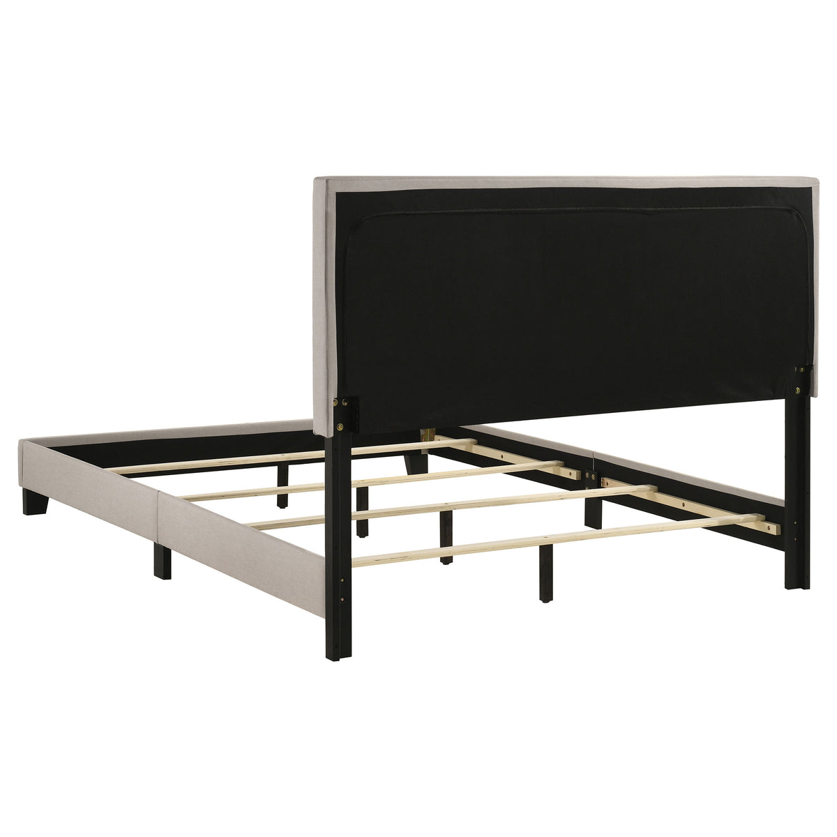 Boyd Upholstered Panel Bed with Chrome Nailhead Trim - Ivory Fabric & Black Legs, Twin to California King – view 18