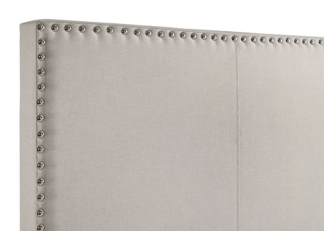 Boyd Upholstered Panel Bed with Chrome Nailhead Trim - Ivory Fabric & Black Legs, Twin to California King – view 11