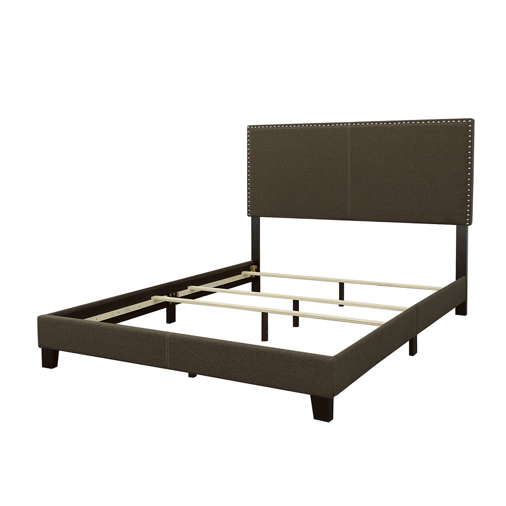Boyd Upholstered Panel Bed with Chrome Nailhead Trim - Charcoal Fabric & Black Legs, Twin to California King – view 13