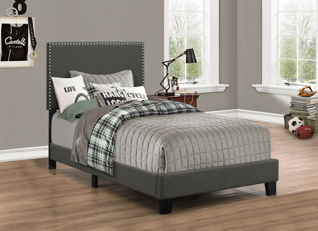Boyd Upholstered Panel Bed with Chrome Nailhead Trim - Charcoal Fabric & Black Legs, Twin to California King – view 1