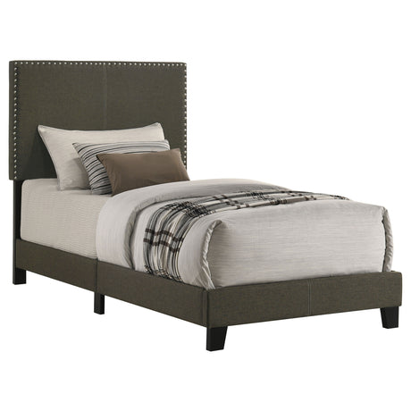 Boyd Upholstered Panel Bed with Chrome Nailhead Trim - Charcoal Fabric & Black Legs, Twin to California King – view 7