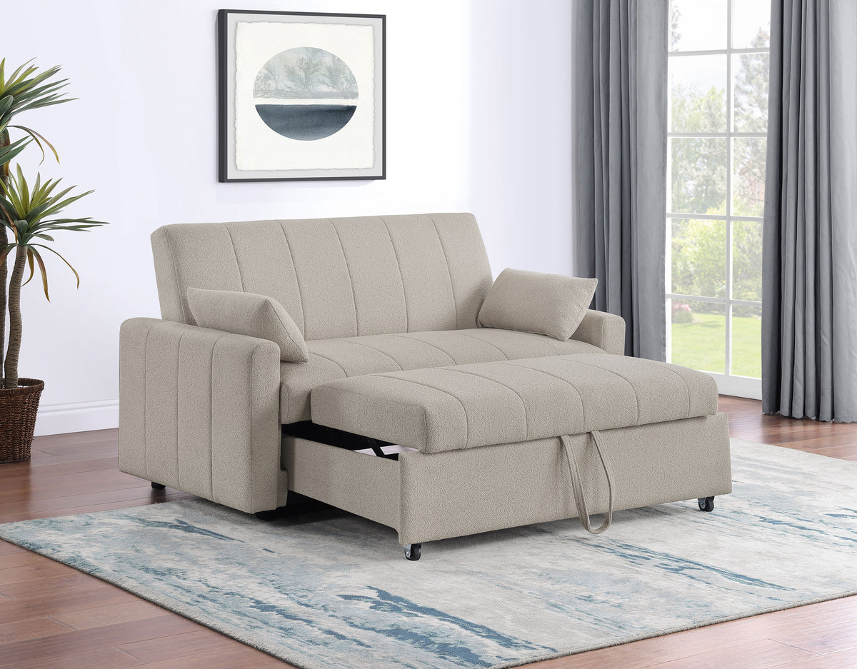 Portland Channel-Tufted Boucle Sleeper Sofa Bed with Bolsters - Latte, Pull-Out Sleeping Surface – view 3