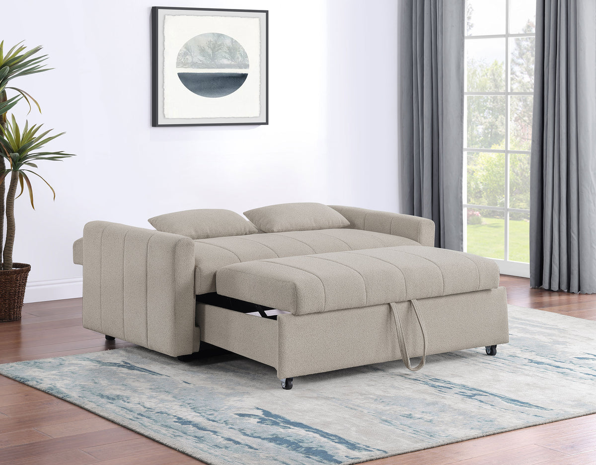 Portland Channel-Tufted Boucle Sleeper Sofa Bed with Bolsters - Latte, Pull-Out Sleeping Surface – view 4