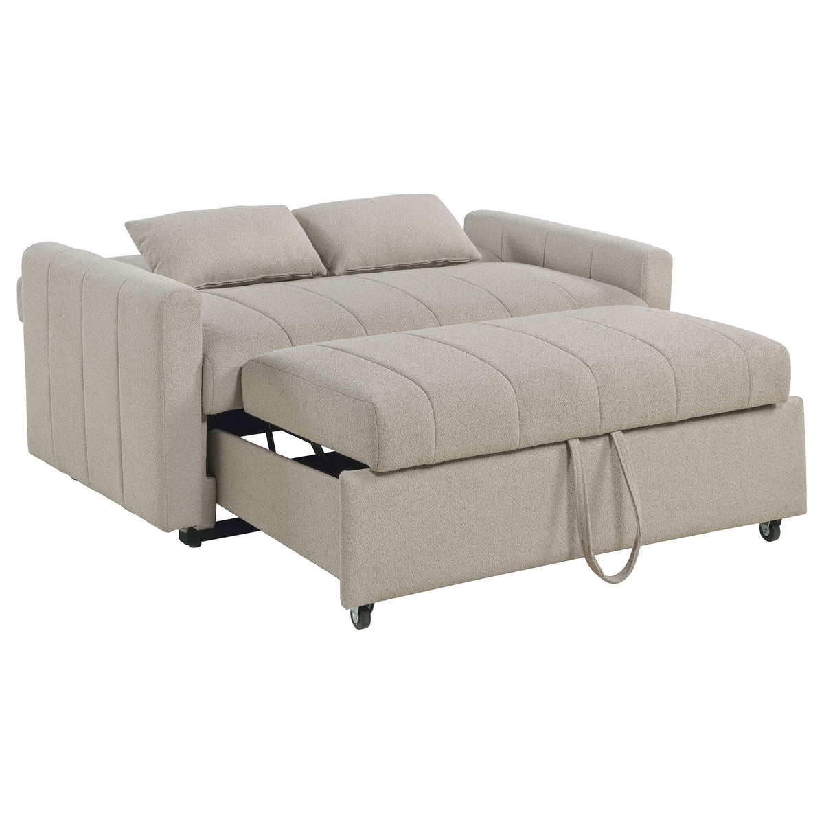 Portland Channel-Tufted Boucle Sleeper Sofa Bed with Bolsters - Latte, Pull-Out Sleeping Surface – view 6