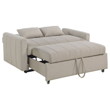 Portland Channel-Tufted Boucle Sleeper Sofa Bed with Bolsters - Latte, Pull-Out Sleeping Surface – view 6