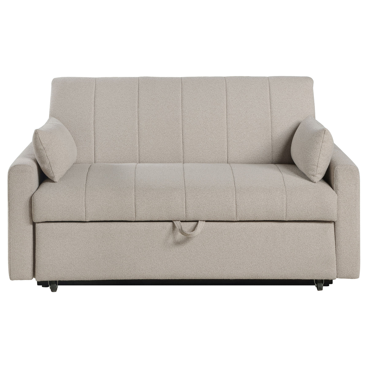 Portland Channel-Tufted Boucle Sleeper Sofa Bed with Bolsters - Latte, Pull-Out Sleeping Surface – view 7