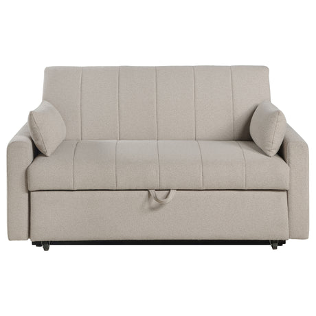 Portland Channel-Tufted Boucle Sleeper Sofa Bed with Bolsters - Latte, Pull-Out Sleeping Surface – view 7