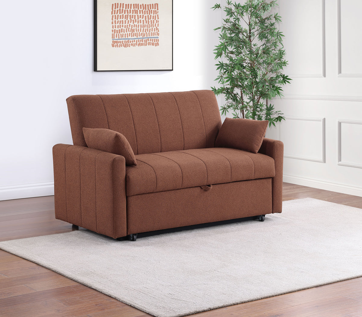Portland Channel-Tufted Boucle Sleeper Sofa Bed - Pull-Out Design with Bolster Pillows in Copper – view 1