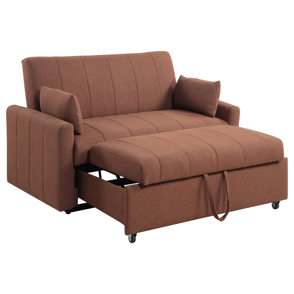 Portland Channel-Tufted Boucle Sleeper Sofa Bed - Pull-Out Design with Bolster Pillows in Copper – view 5