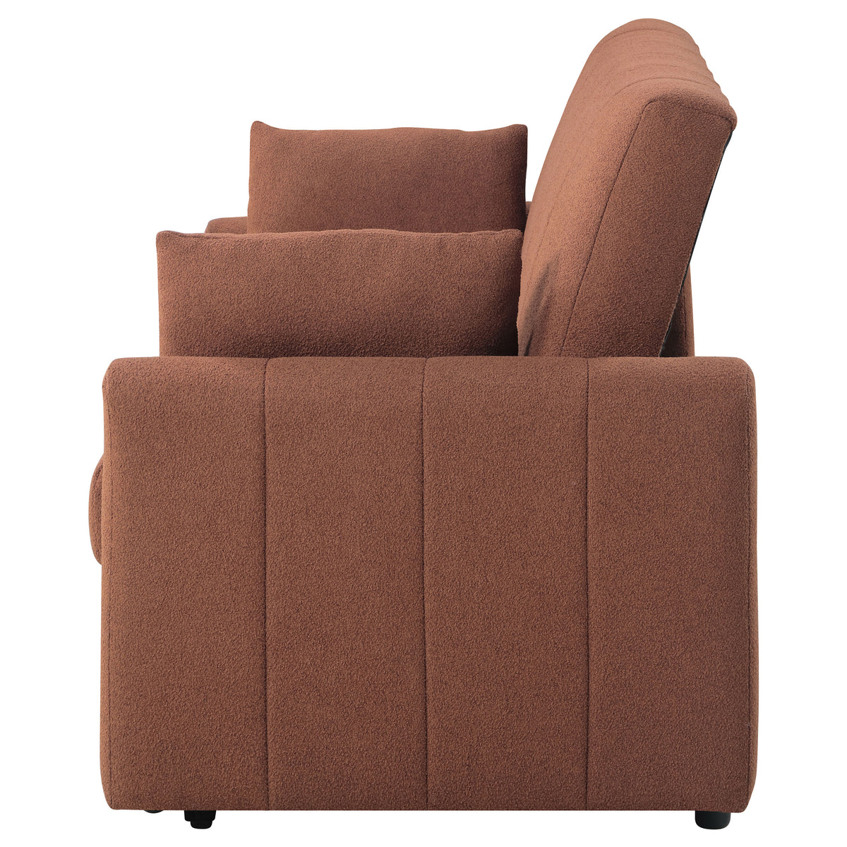 Portland Channel-Tufted Boucle Sleeper Sofa Bed - Pull-Out Design with Bolster Pillows in Copper – view 9