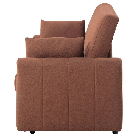 Portland Channel-Tufted Boucle Sleeper Sofa Bed - Pull-Out Design with Bolster Pillows in Copper – view 9