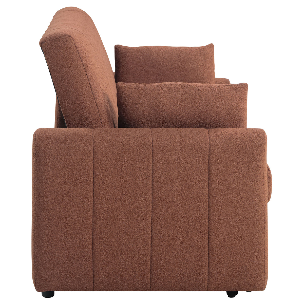 Portland Channel-Tufted Boucle Sleeper Sofa Bed - Pull-Out Design with Bolster Pillows in Copper – view 12