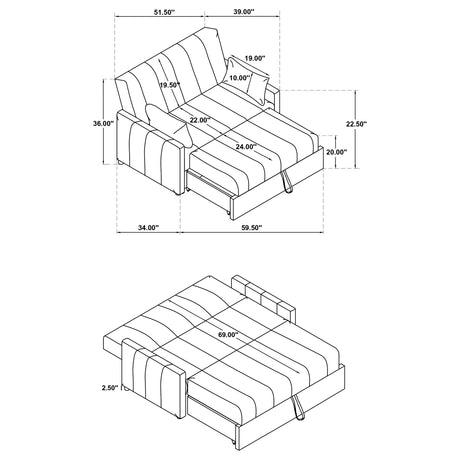 Portland Channel-Tufted Boucle Sleeper Sofa Bed - Pull-Out Design with Bolster Pillows in Copper – view 14