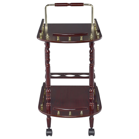 Palmer 2-Tier Bar Cart with 3-Bottle Wine Rack - Traditional Merlot with Brass-Finish Accents – view 3